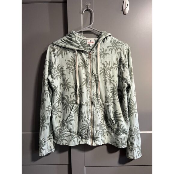 Sundry Jackets & Blazers - Sundry Women Full Zip Hooded Jacket Palm Tree Print Green Size 3 (US Medium)